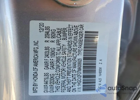 2021 Honda Accord Sport z USA, uszkodzony, nr VIN 1HGCV2F37MA006925